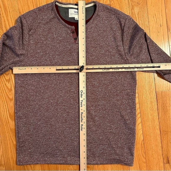 WRK Work Rest Karma Mens Henley Shirt Heather Burgundy Spruce Textured L - Picture 6 of 6